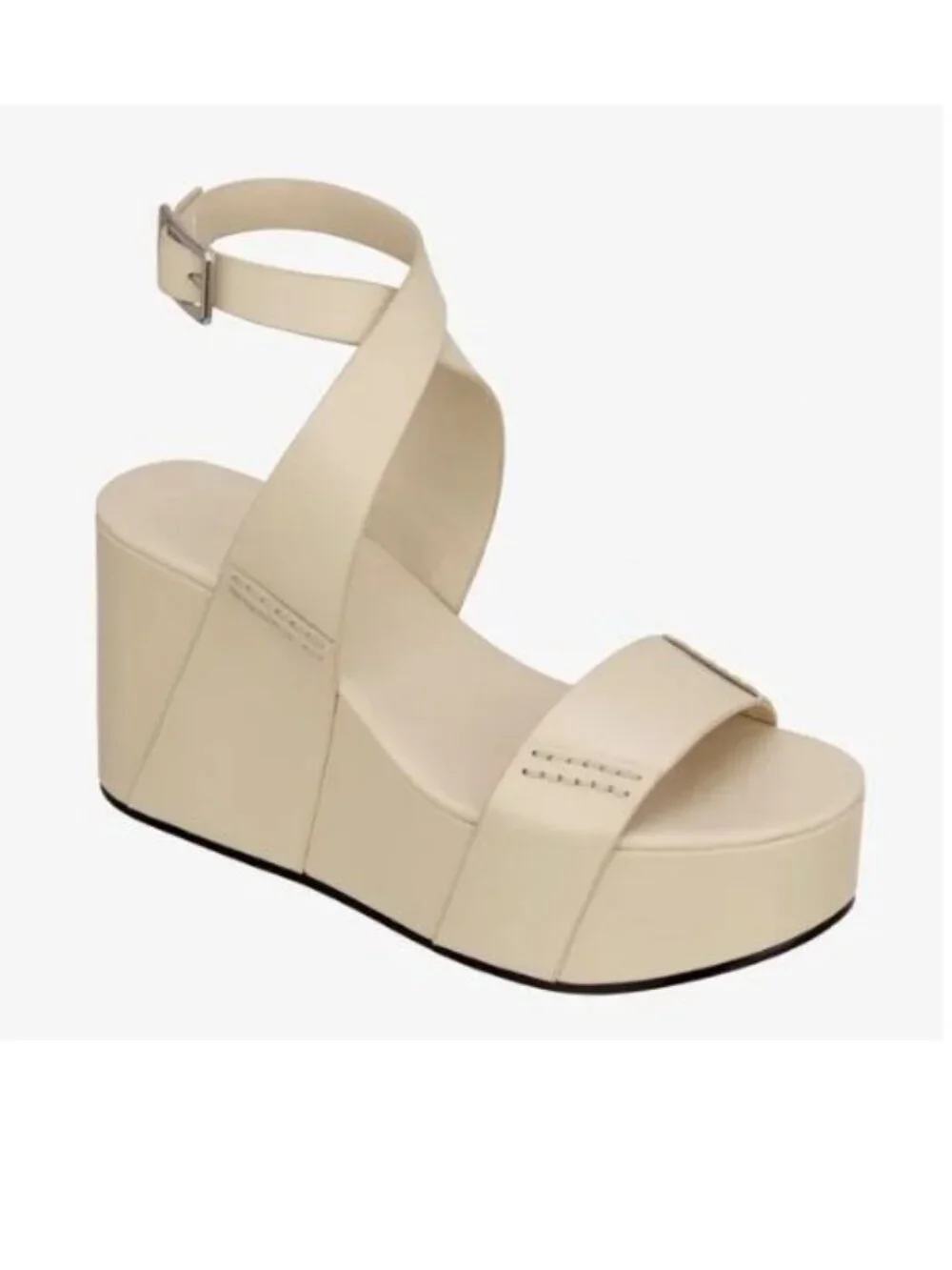 NEW Zara SRPLS $169 Sz 37 US 6.5 Platform Wedge Leather Cream Beige Ivory Flaws - Picture 2 of 15